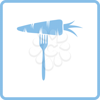 Diet carrot on fork icon. Blue frame design. Vector illustration.