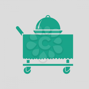Restaurant  cloche on delivering cart icon. Gray background with green. Vector illustration.