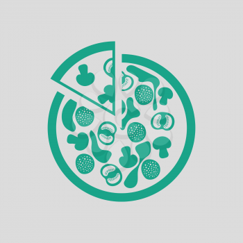Pizza on plate icon. Gray background with green. Vector illustration.