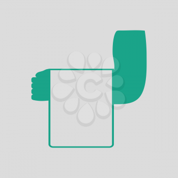 Waiter hand with towel icon. Gray background with green. Vector illustration.