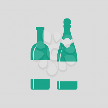 Wine and champagne bottles icon. Gray background with green. Vector illustration.