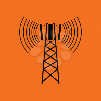 Cellular broadcasting antenna icon. Orange background with black. Vector illustration.