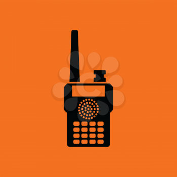 Portable radio icon. Orange background with black. Vector illustration.