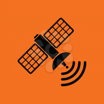 Satellite icon. Orange background with black. Vector illustration.
