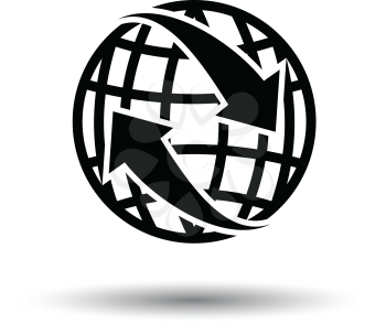 Globe with arrows icon. White background with shadow design. Vector illustration.