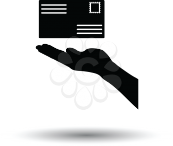 Hand holding letter icon. White background with shadow design. Vector illustration.