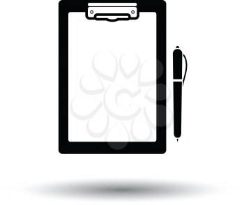 Tablet and pen icon. White background with shadow design. Vector illustration.