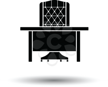 Table and armchair icon. White background with shadow design. Vector illustration.