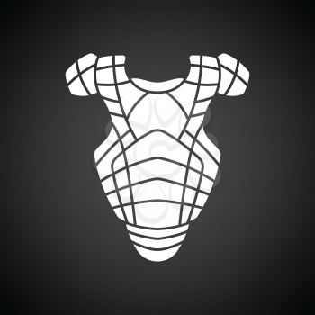 Baseball chest protector icon. Black background with white. Vector illustration.
