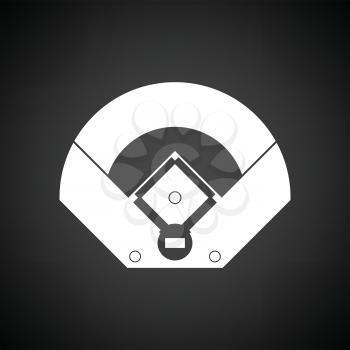 Baseball field aerial view icon. Black background with white. Vector illustration.