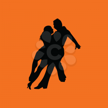 Dancing pair icon. Orange background with black. Vector illustration.
