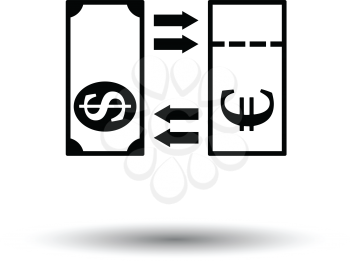 Currency exchange icon. White background with shadow design. Vector illustration.
