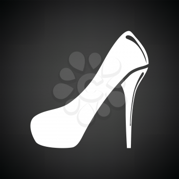 Female shoe with high heel icon. Black background with white. Vector illustration.