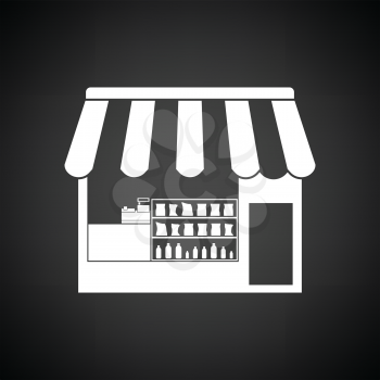 Tent shop icon. Black background with white. Vector illustration.