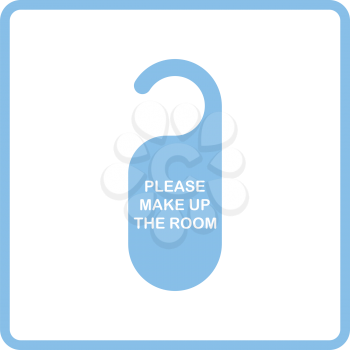 Mke up room tag icon. Blue frame design. Vector illustration.
