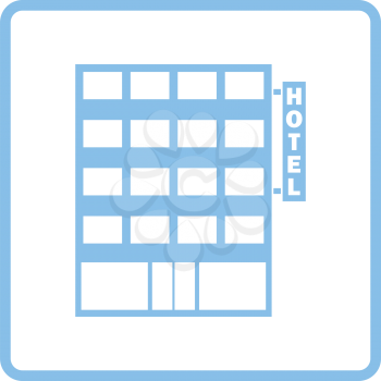 Hotel building icon. Blue frame design. Vector illustration.