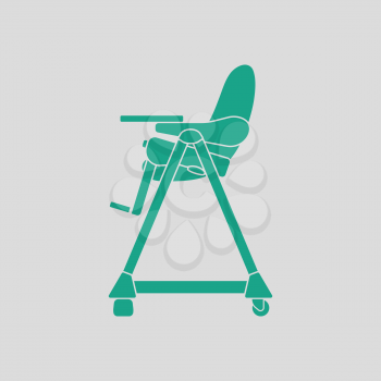 Baby high chair icon. Gray background with green. Vector illustration.