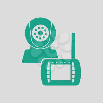Baby monitor icon. Gray background with green. Vector illustration.