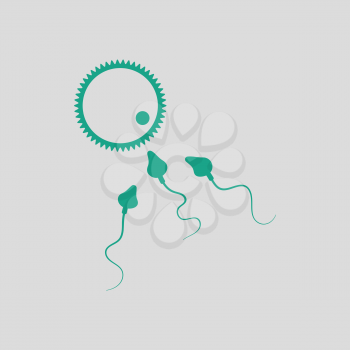 Sperm and egg cell icon. Gray background with green. Vector illustration.