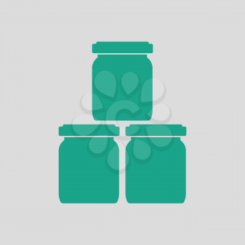 Baby glass jars icon. Gray background with green. Vector illustration.