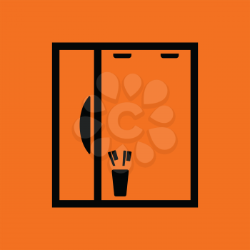 Bathroom mirror icon. Orange background with black. Vector illustration.