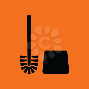 Toilet brush icon. Orange background with black. Vector illustration.
