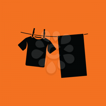 Drying linen icon. Orange background with black. Vector illustration.