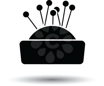 Pin cushion icon. White background with shadow design. Vector illustration.