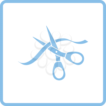 Ceremony ribbon cut icon. Blue frame design. Vector illustration.
