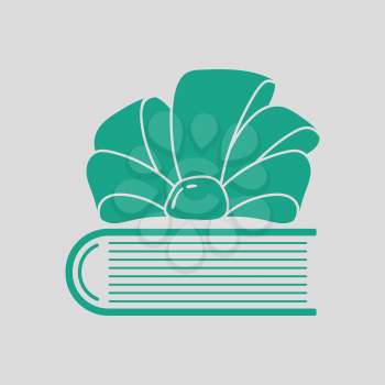 Book with ribbon bow icon. Gray background with green. Vector illustration.