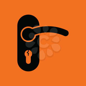 Door handle icon. Orange background with black. Vector illustration.