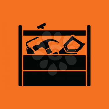 Retro tool box icon. Orange background with black. Vector illustration.