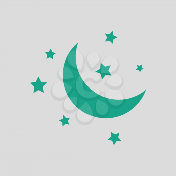 Night icon. Gray background with green. Vector illustration.