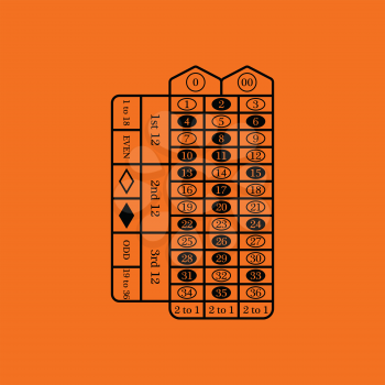 Roulette table icon. Orange background with black. Vector illustration.