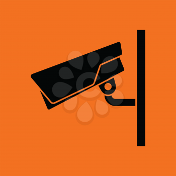 Security camera icon. Orange background with black. Vector illustration.
