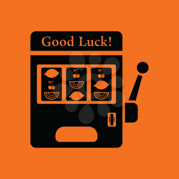 One-armed bandit icon. Orange background with black. Vector illustration.