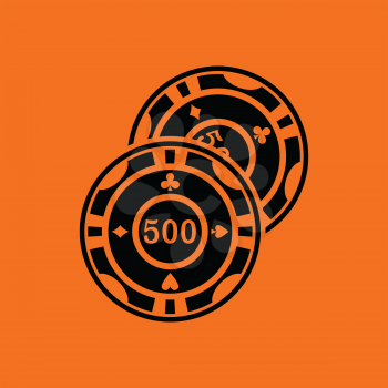 Casino chips icon. Orange background with black. Vector illustration.