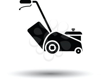 Lawn mower icon. White background with shadow design. Vector illustration.