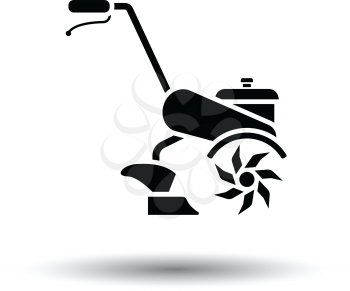 Garden tiller icon. White background with shadow design. Vector illustration.