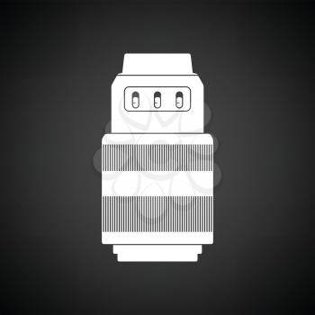 Icon of photo camera zoom lens. Black background with white. Vector illustration.