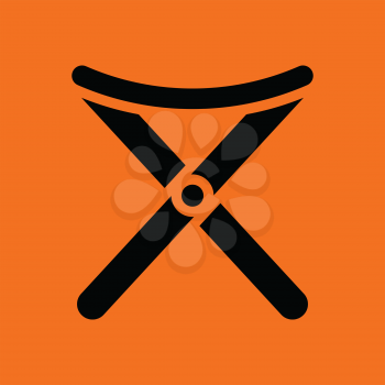 Icon of Fishing folding chair. Orange background with black. Vector illustration.