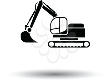 Icon of construction excavator. White background with shadow design. Vector illustration.