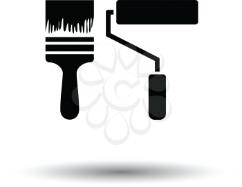 Icon of construction paint brushes. White background with shadow design. Vector illustration.