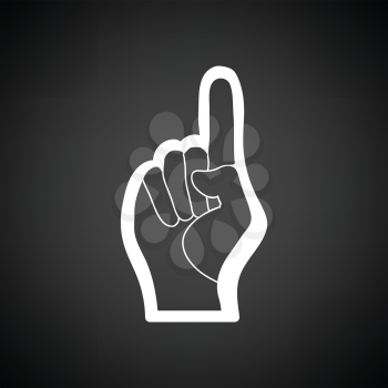 Fan foam hand with number one gesture icon. Black background with white. Vector illustration.