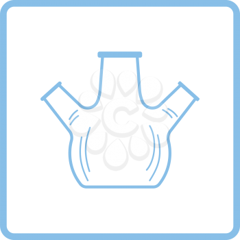 Icon of chemistry round bottom flask with triple throat. White background with shadow design. Vector illustration.