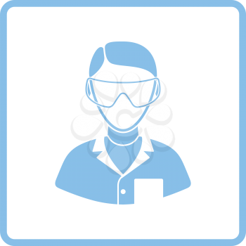 Icon of chemist in eyewear. White background with shadow design. Vector illustration.
