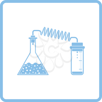 Icon of chemistry reaction with two flask. White background with shadow design. Vector illustration.