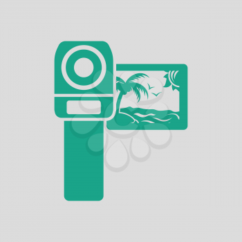 Video camera icon. Gray background with green. Vector illustration.