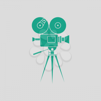 Retro cinema camera icon. Gray background with green. Vector illustration.
