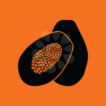 Papaya icon. Orange background with black. Vector illustration.